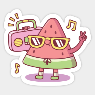 Cute Watermelon With Sunglasses Listening To The Radio Sticker